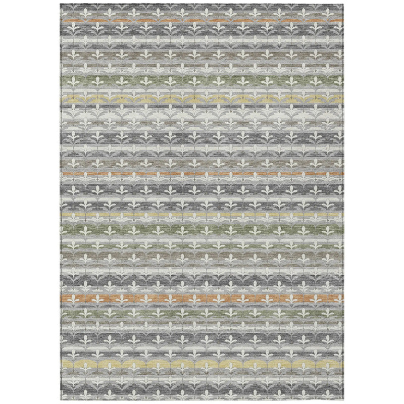 8' X 10' Gray And Silver Damask Washable Indoor Outdoor Area Rug Homeroots Outdoor