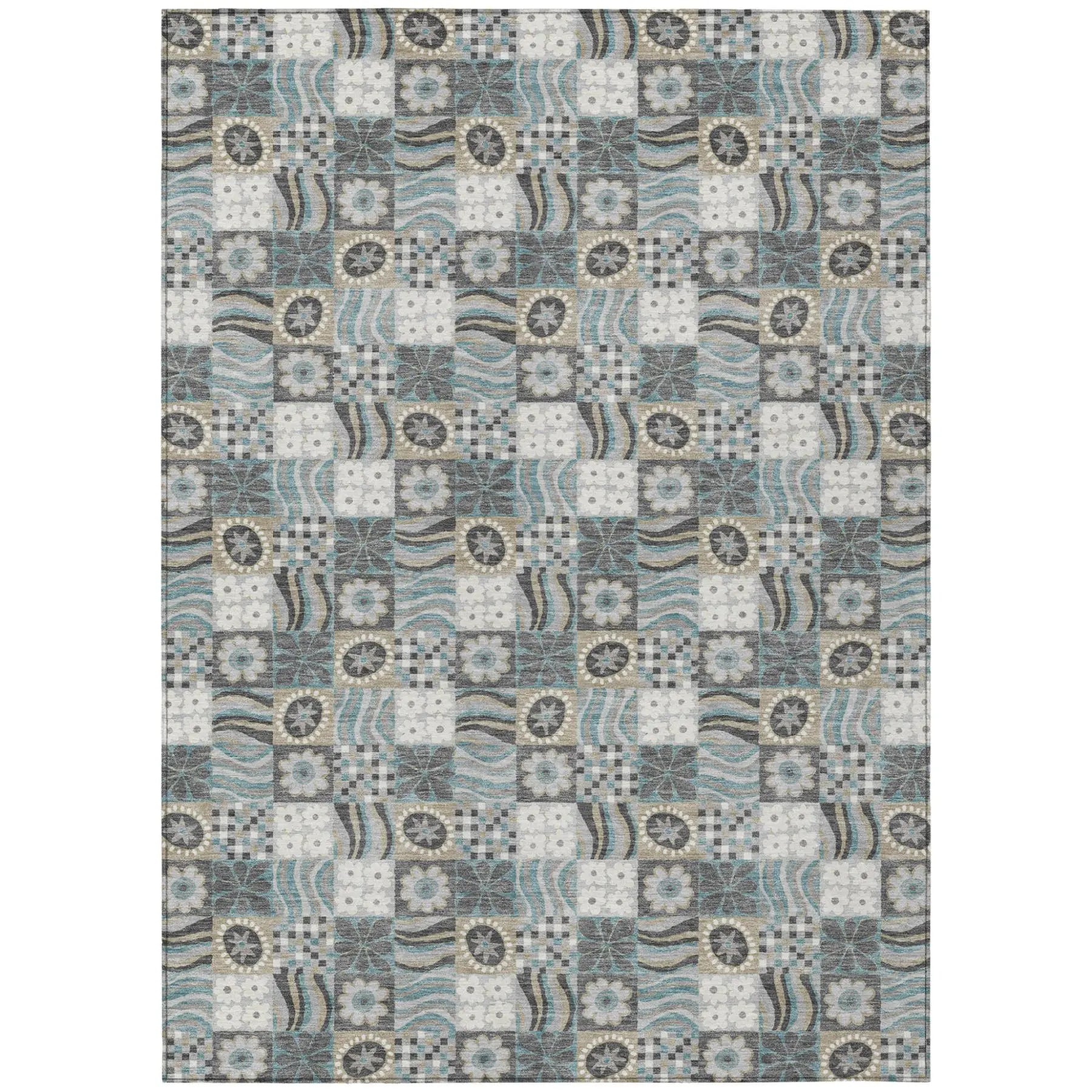 8' X 10' Gray And Silver Floral Washable Indoor Outdoor Area Rug Homeroots Outdoor