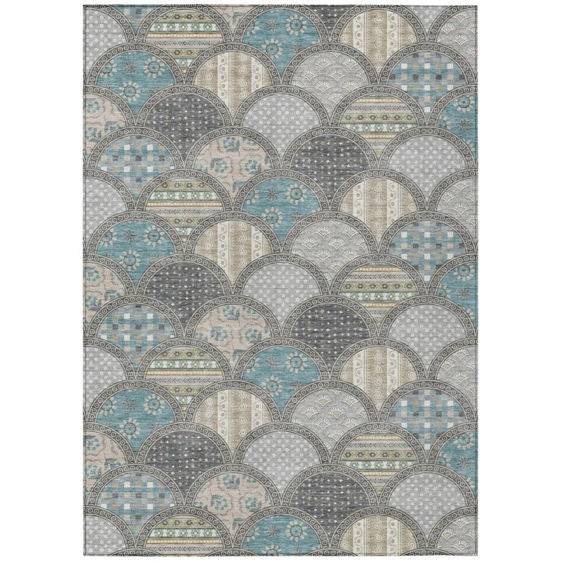 8' X 10' Gray And Silver Geometric Washable Indoor Outdoor Area Rug Homeroots Outdoor