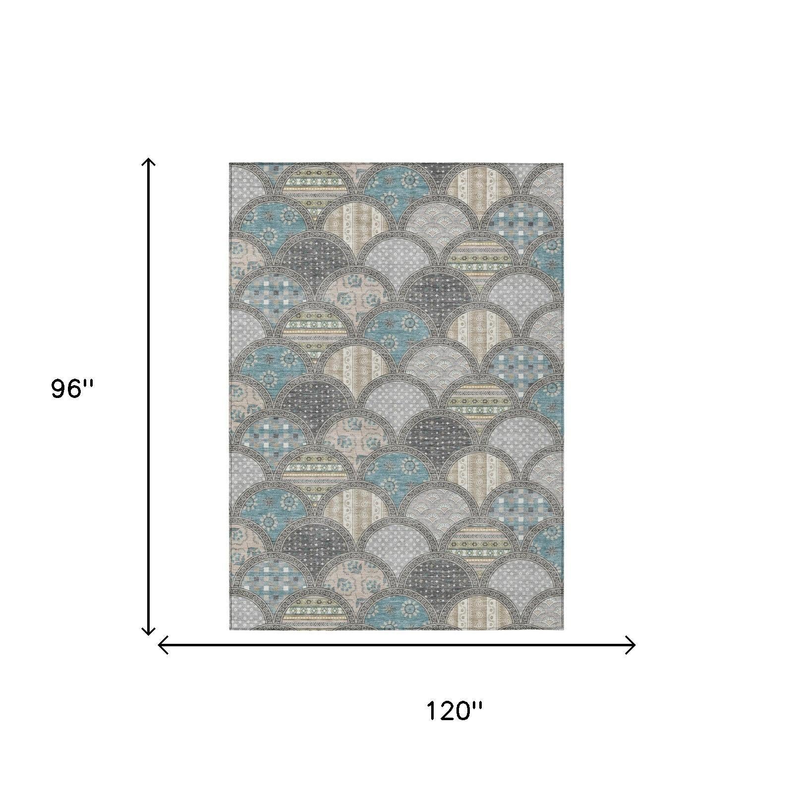 8' X 10' Gray And Silver Geometric Washable Indoor Outdoor Area Rug Homeroots Outdoor