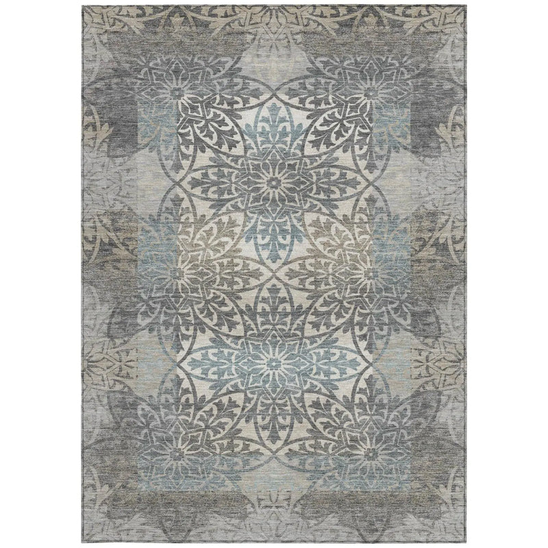 8' X 10' Gray And Silver Oriental Washable Indoor Outdoor Area Rug Homeroots Outdoor