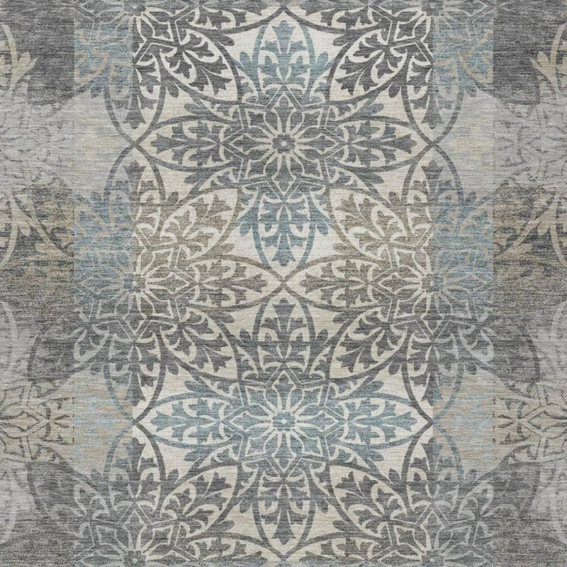 8' X 10' Gray And Silver Oriental Washable Indoor Outdoor Area Rug Homeroots Outdoor