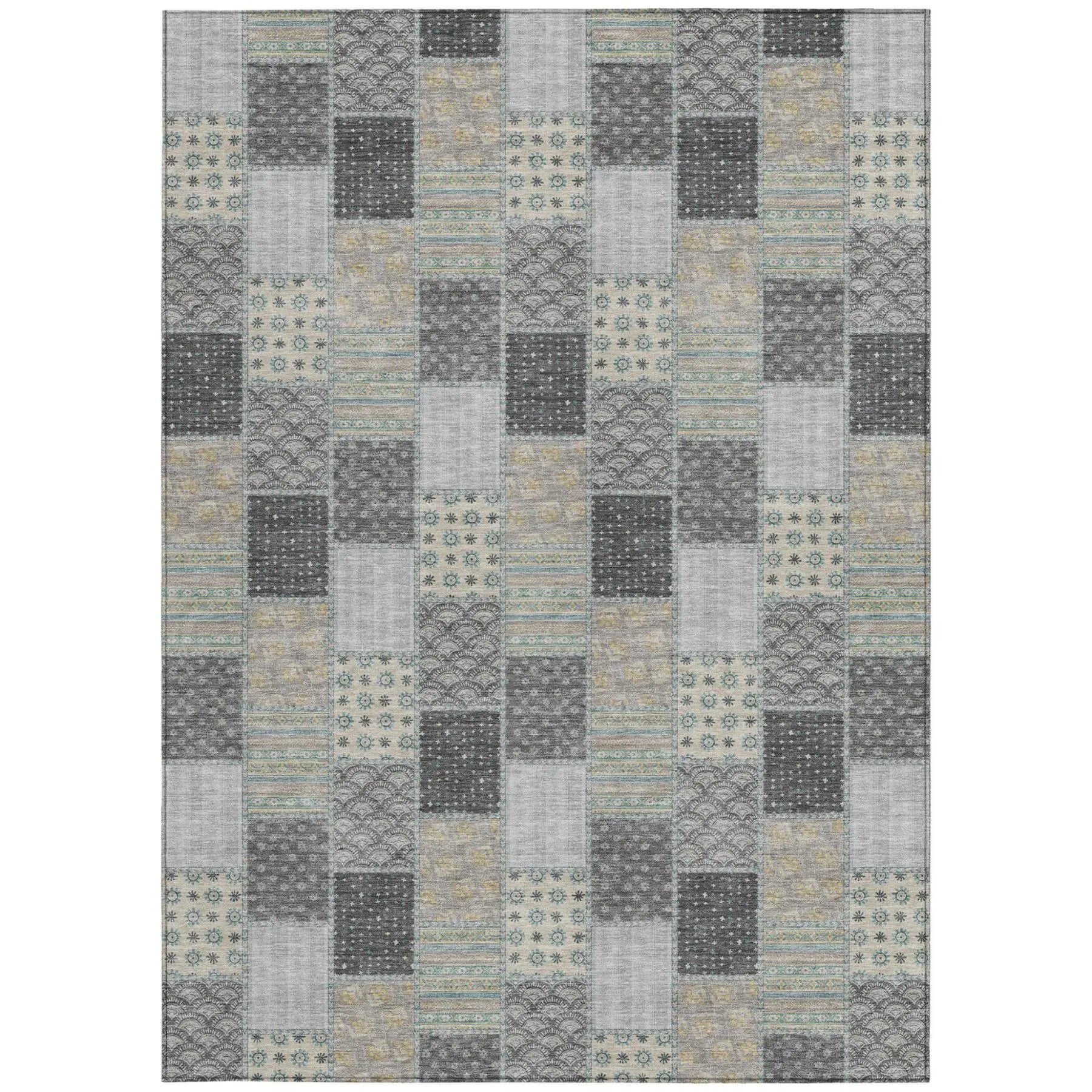 8' X 10' Gray And Silver Patchwork Washable Indoor Outdoor Area Rug Homeroots Outdoor