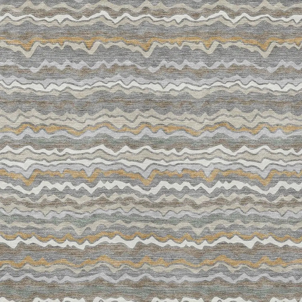 8' X 10' Gray And Silver Striped Washable Indoor Outdoor Area Rug Homeroots Outdoor