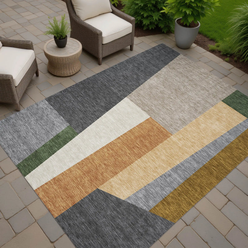 8' X 10' Gray And Taupe Geometric Washable Indoor Outdoor Area Rug Homeroots Outdoor