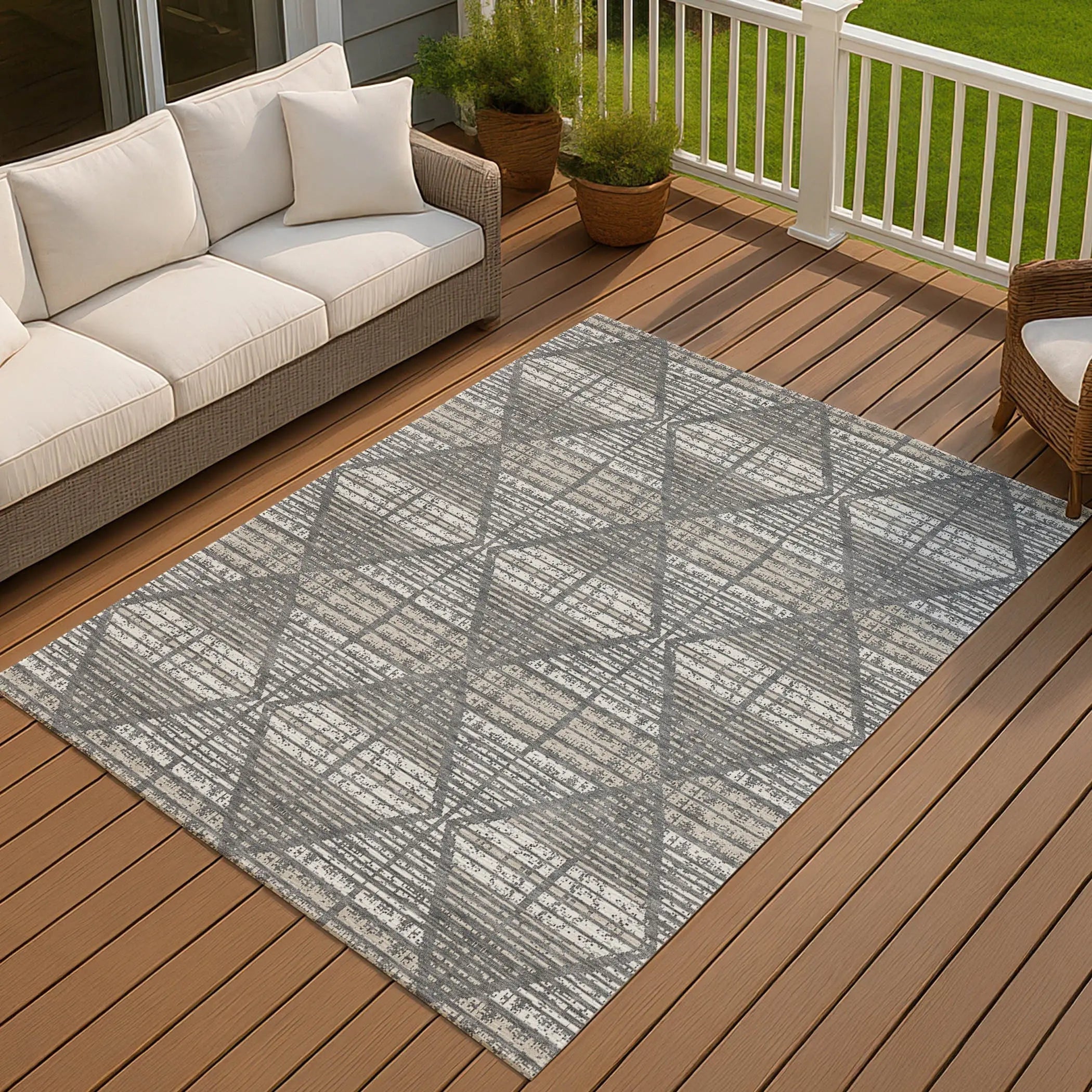 8' X 10' Gray And Taupe Geometric Washable Indoor Outdoor Area Rug Homeroots Outdoor