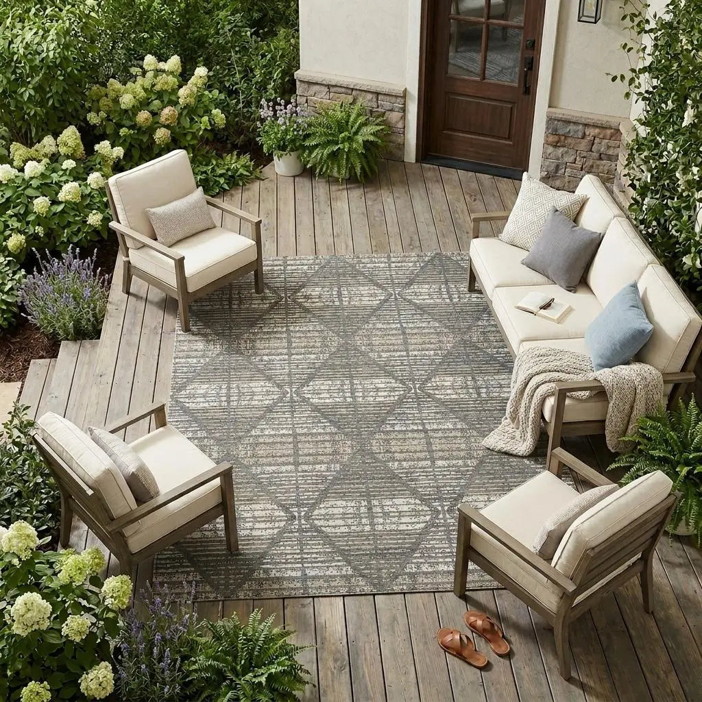 8' X 10' Gray And Taupe Geometric Washable Indoor Outdoor Area Rug Homeroots Outdoor