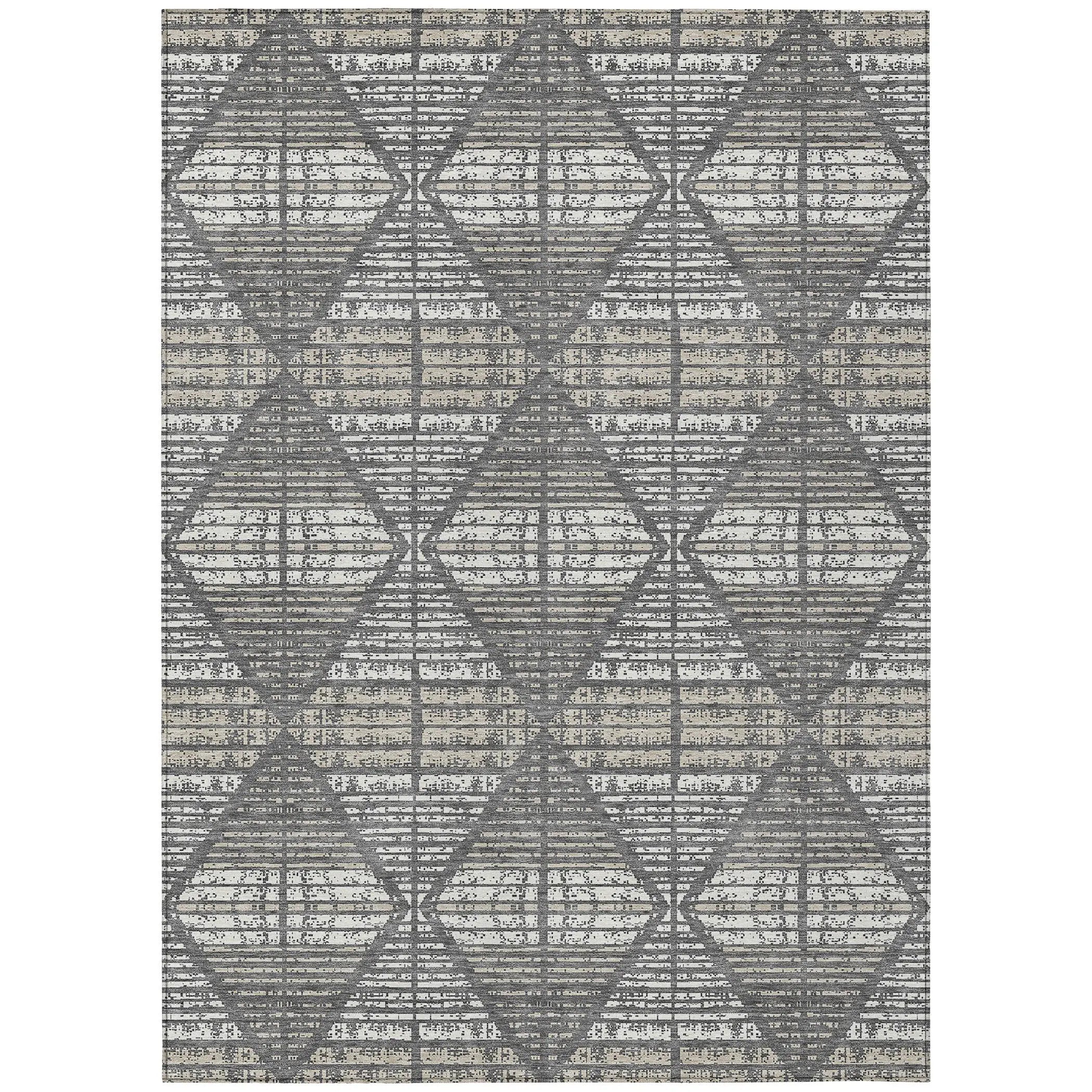 8' X 10' Gray And Taupe Geometric Washable Indoor Outdoor Area Rug Homeroots Outdoor