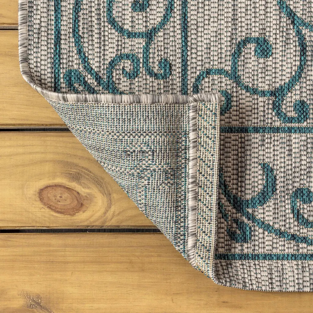 8' X 10' Gray And Teal Blue Medallion Indoor Outdoor Area Rug Homeroots Outdoor