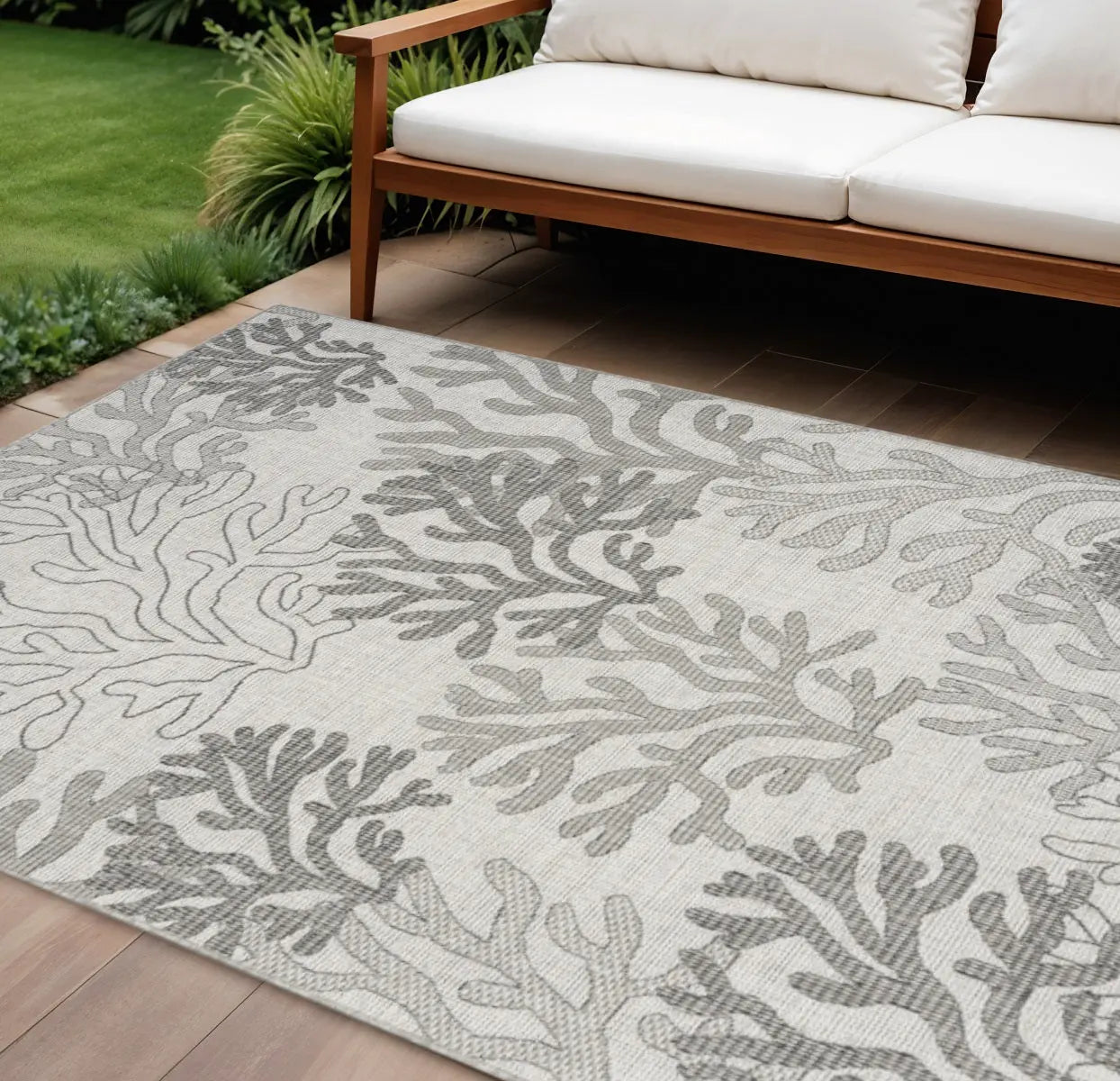 8' X 10' Gray Black And Ivory Nautical Indoor Outdoor Area Rug Homeroots Outdoor