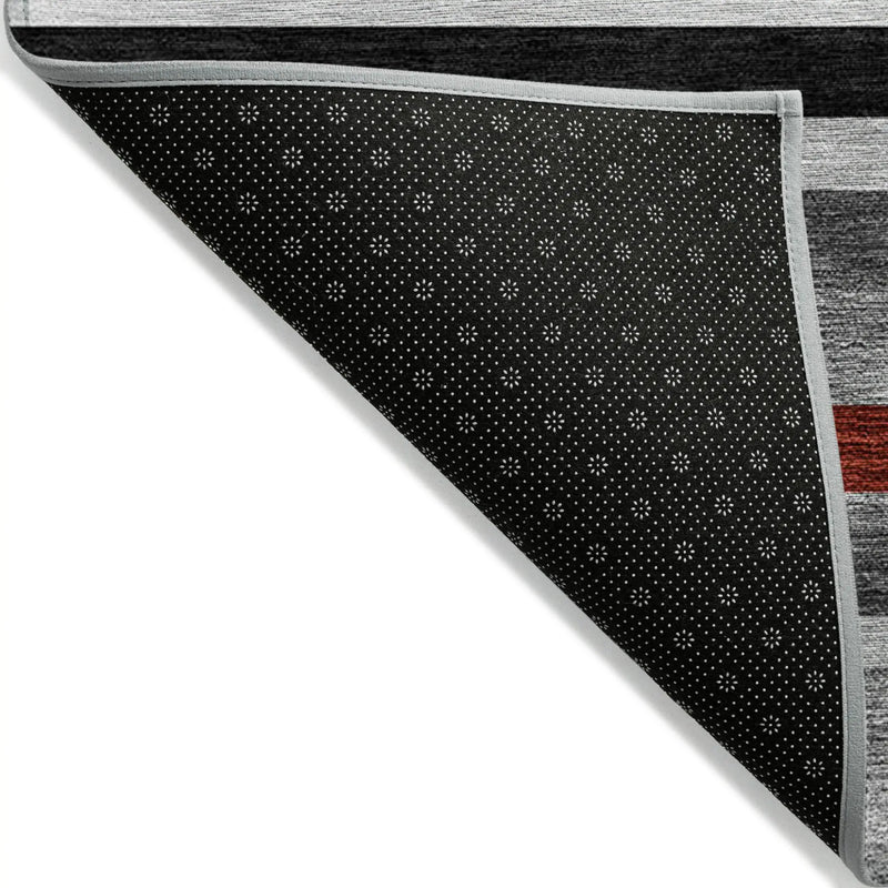 8' X 10' Gray Black And Red Striped Washable Indoor Outdoor Area Rug Homeroots Outdoor