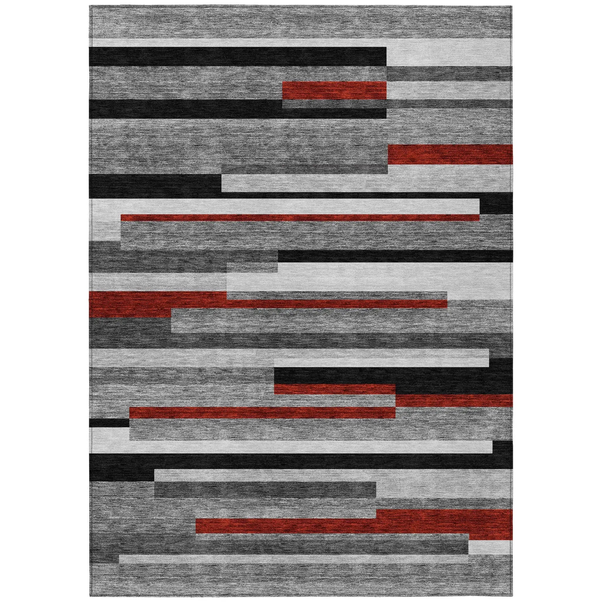 8' X 10' Gray Black And Red Striped Washable Indoor Outdoor Area Rug Homeroots Outdoor