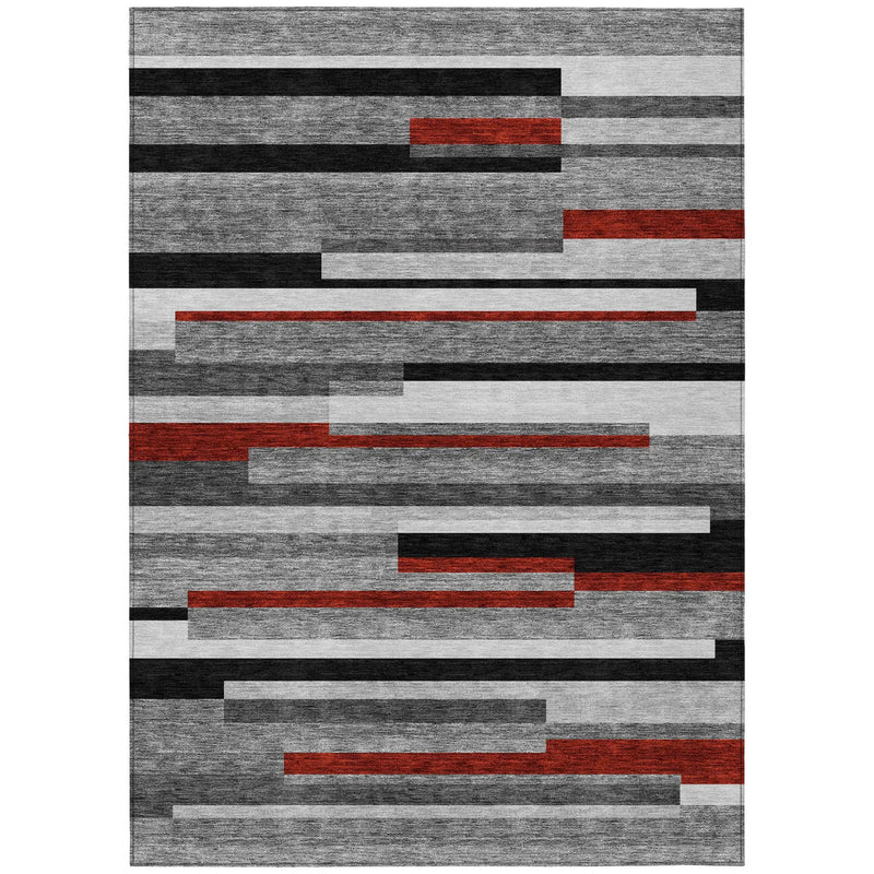 8' X 10' Gray Black And Red Striped Washable Indoor Outdoor Area Rug Homeroots Outdoor