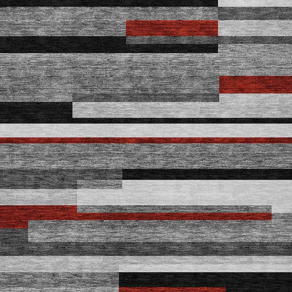 8' X 10' Gray Black And Red Striped Washable Indoor Outdoor Area Rug Homeroots Outdoor