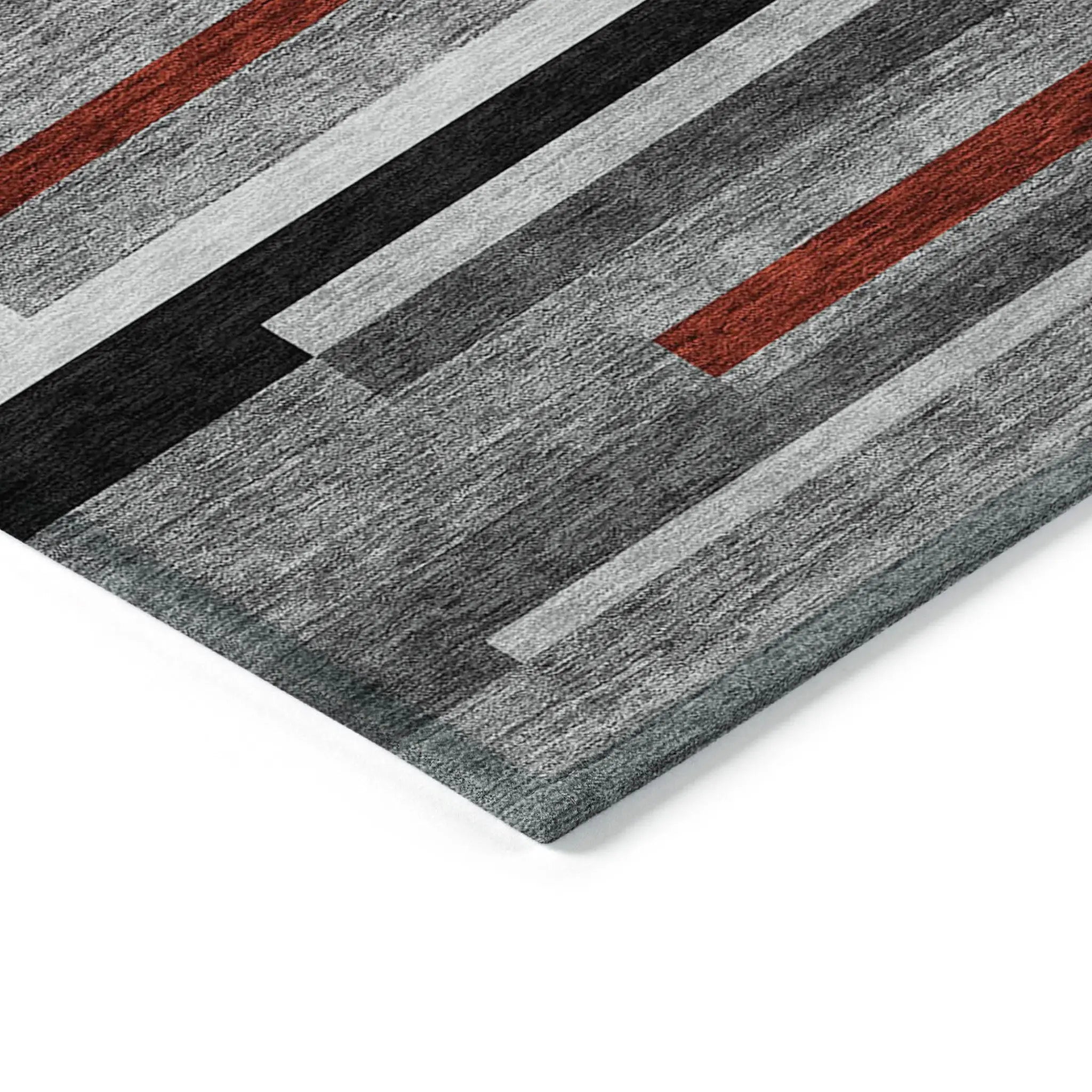 8' X 10' Gray Black And Red Striped Washable Indoor Outdoor Area Rug Homeroots Outdoor