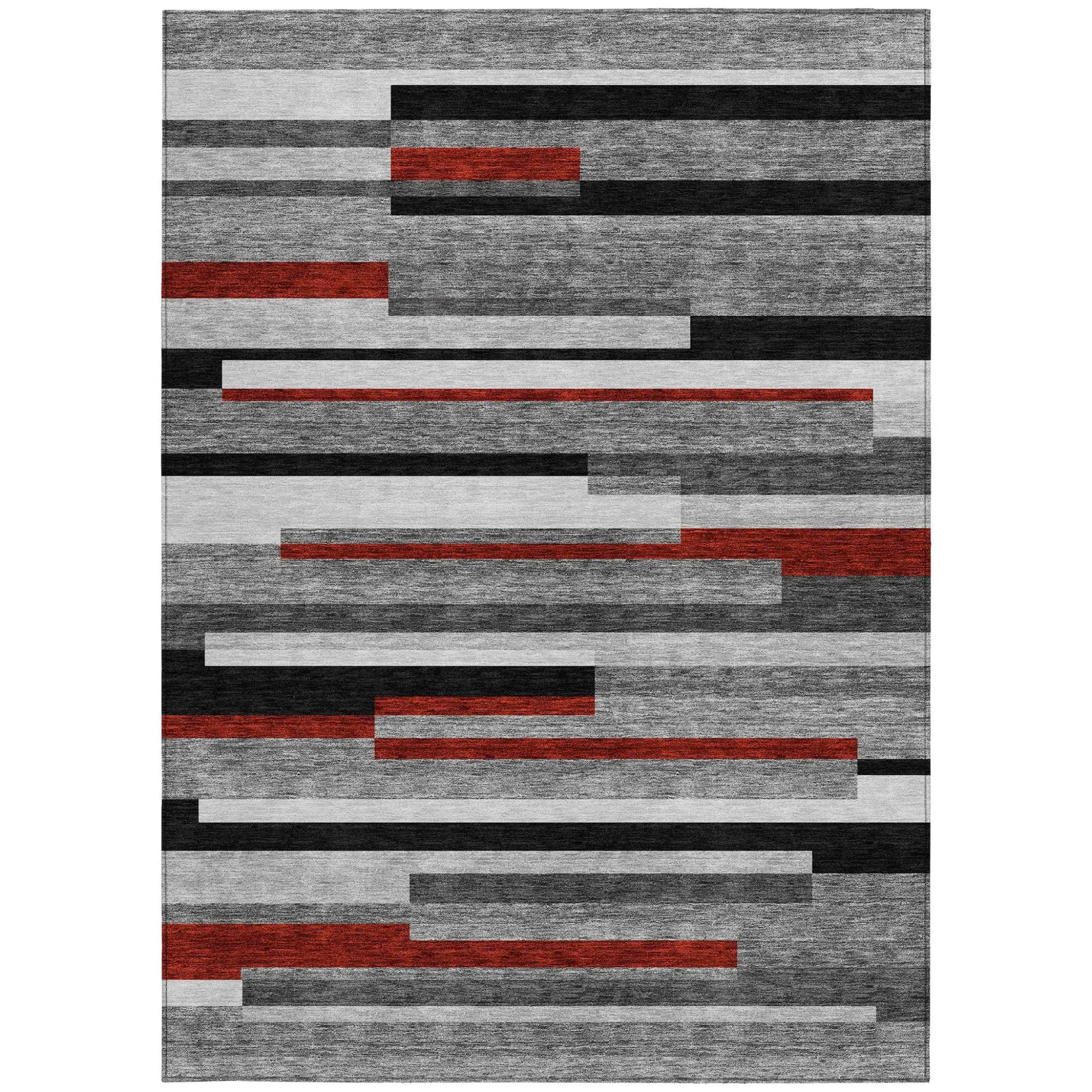 8' X 10' Gray Black And Red Striped Washable Indoor Outdoor Area Rug Homeroots Outdoor