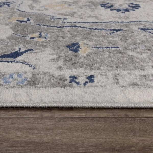 8' X 10' Gray Dark Blue Light Blue Ivory And Peach Medallion Area Rug Homeroots Home Decor