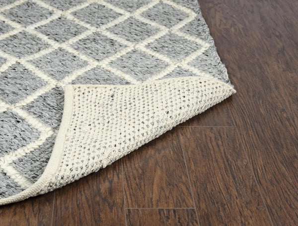 8' X 10' Gray Ivory And Charcoal Wool Geometric Hand Woven Area Rug Homeroots Home Decor