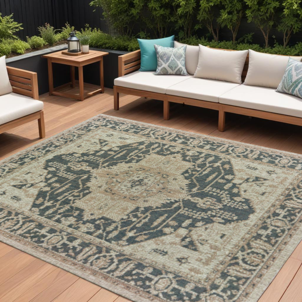 8' X 10' Gray Oriental Stain Resistant Indoor Outdoor Area Rug Homeroots Outdoor