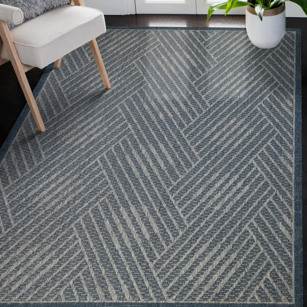 8' X 10' Gray and Blue Geometric Stain Resistant Indoor Outdoor Area Rug Homeroots Outdoor