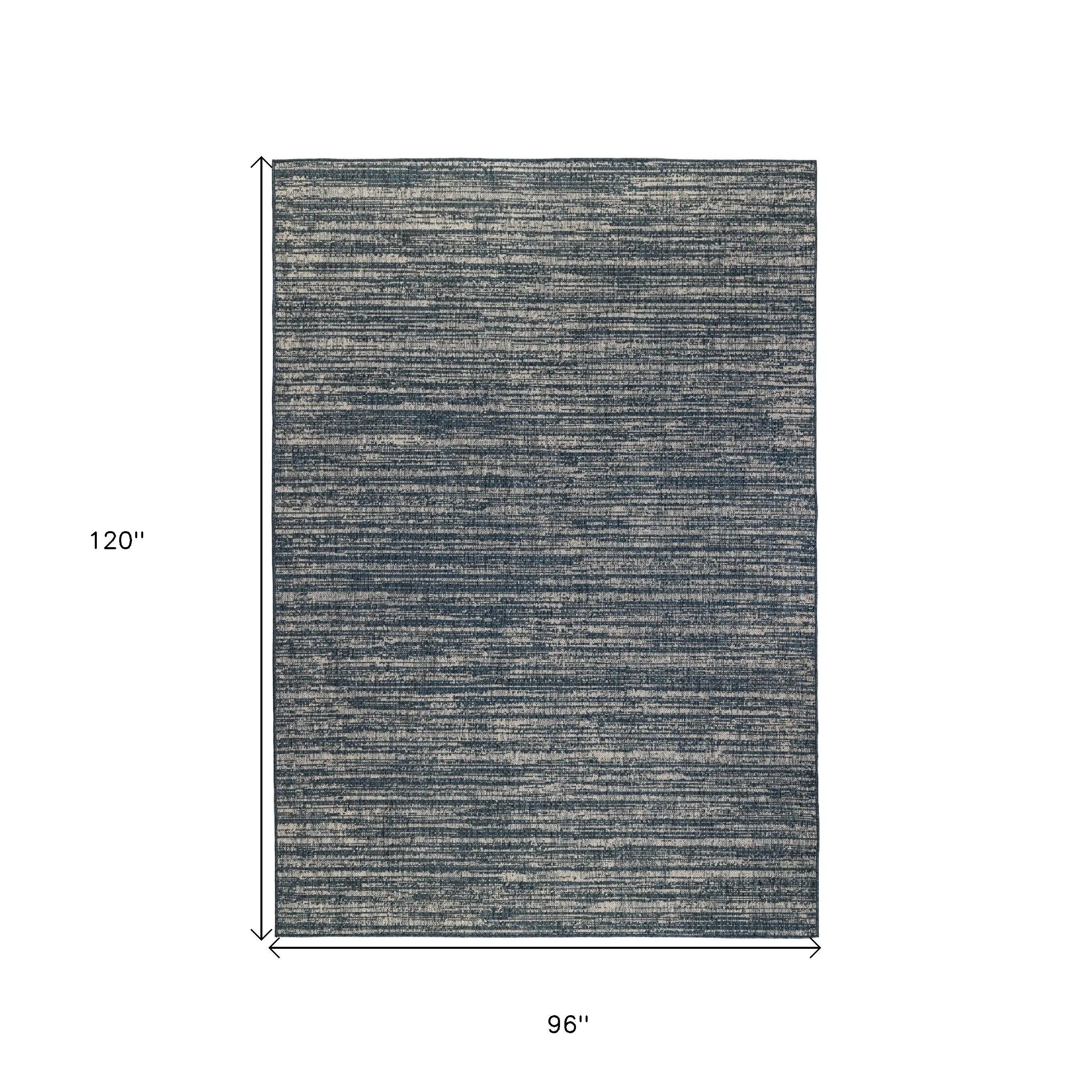 8' X 10' Gray and Blue Striped Stain Resistant Indoor Outdoor Area Rug Homeroots Outdoor