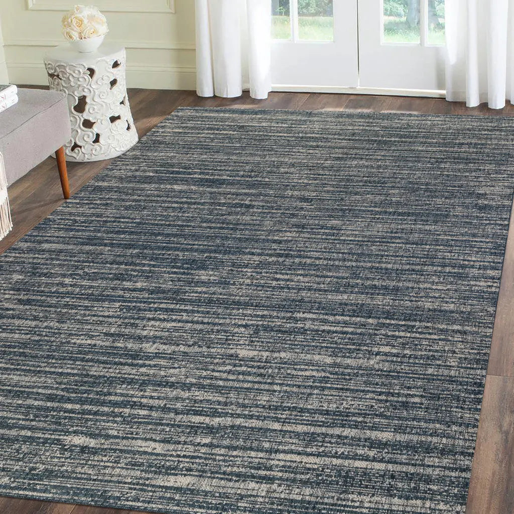 8' X 10' Gray and Blue Striped Stain Resistant Indoor Outdoor Area Rug Homeroots Outdoor