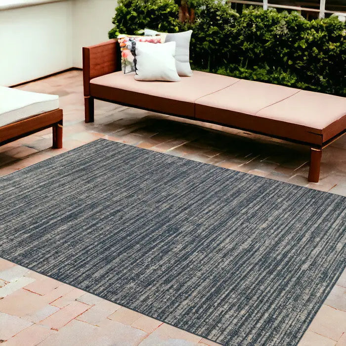 8' X 10' Gray and Blue Striped Stain Resistant Indoor Outdoor Area Rug Homeroots Outdoor