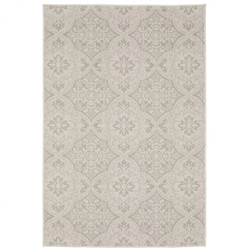 8' X 10' Gray and Ivory Floral Stain Resistant Indoor Outdoor Area Rug Homeroots Outdoor