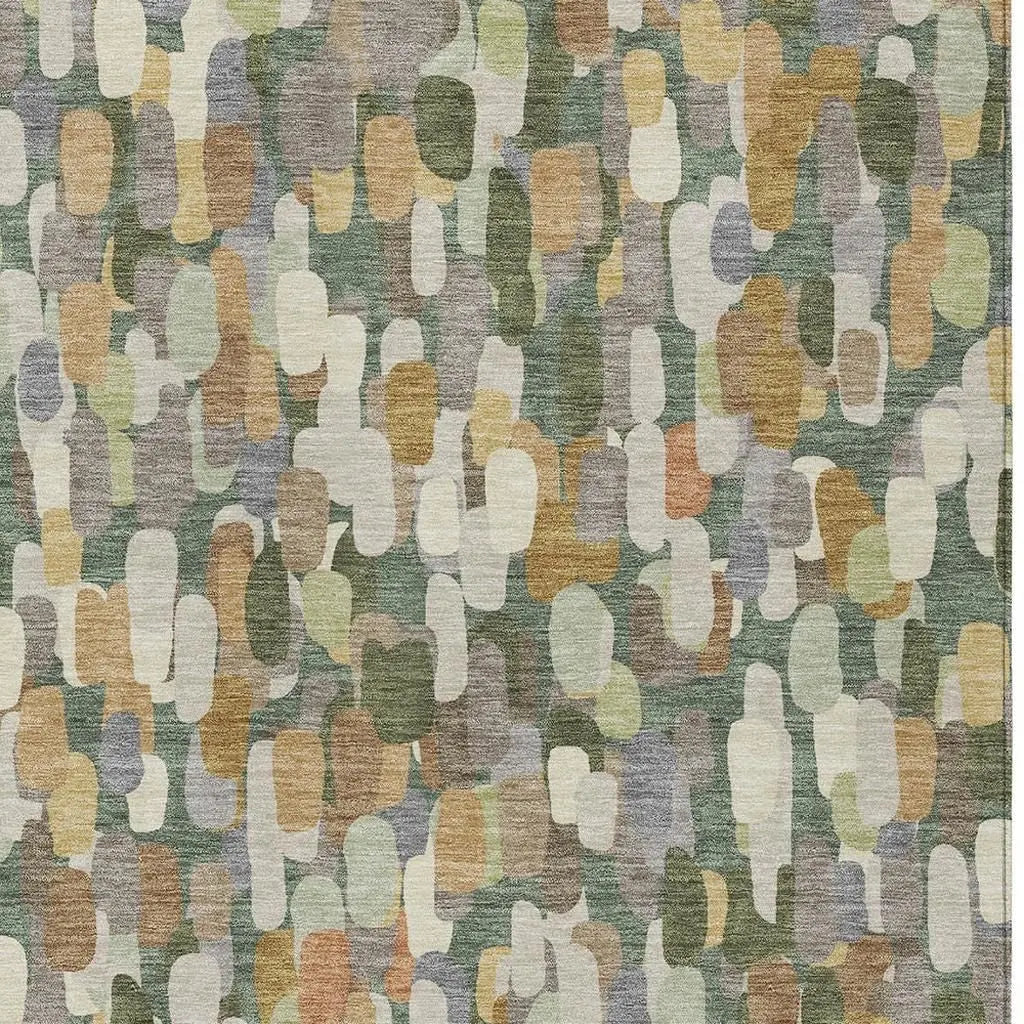 8' X 10' Green And Beige Abstract Washable Indoor Outdoor Area Rug Homeroots Outdoor