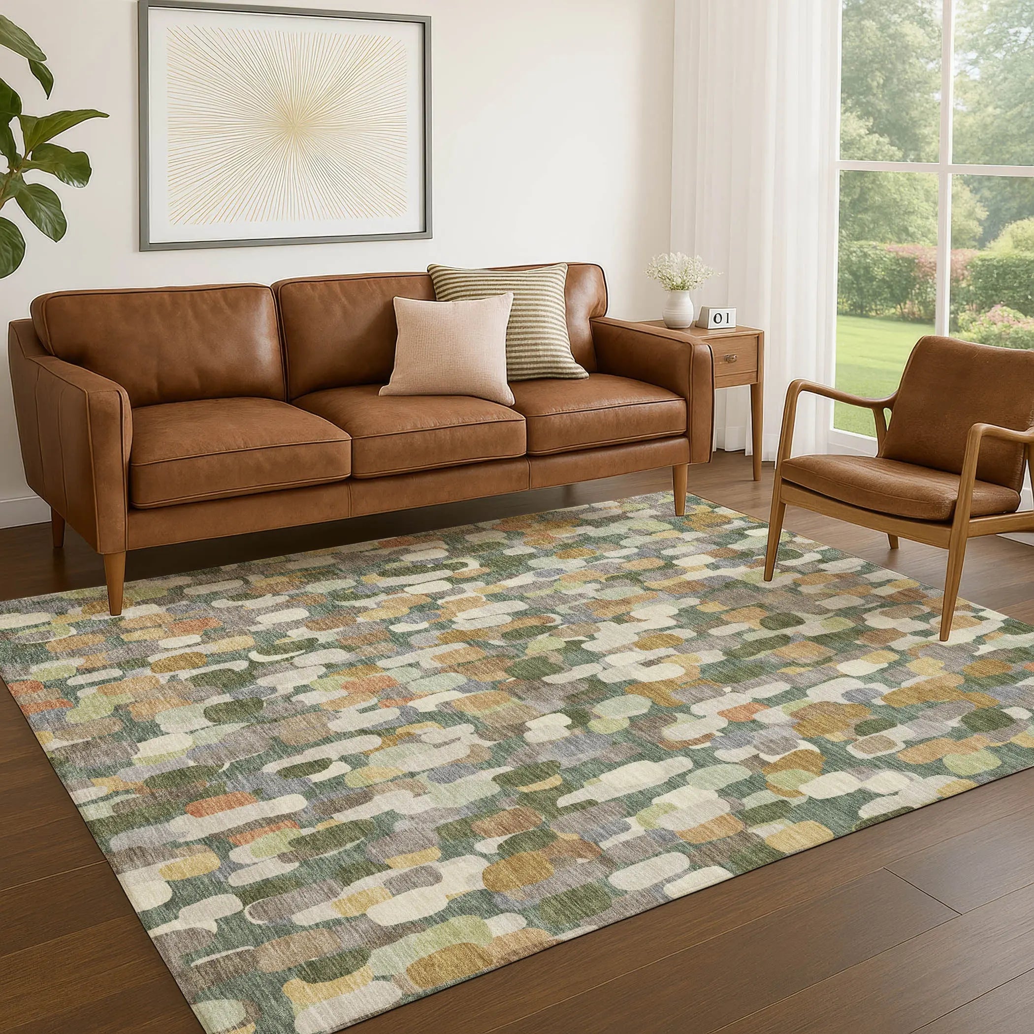 8' X 10' Green And Beige Abstract Washable Indoor Outdoor Area Rug Homeroots Outdoor