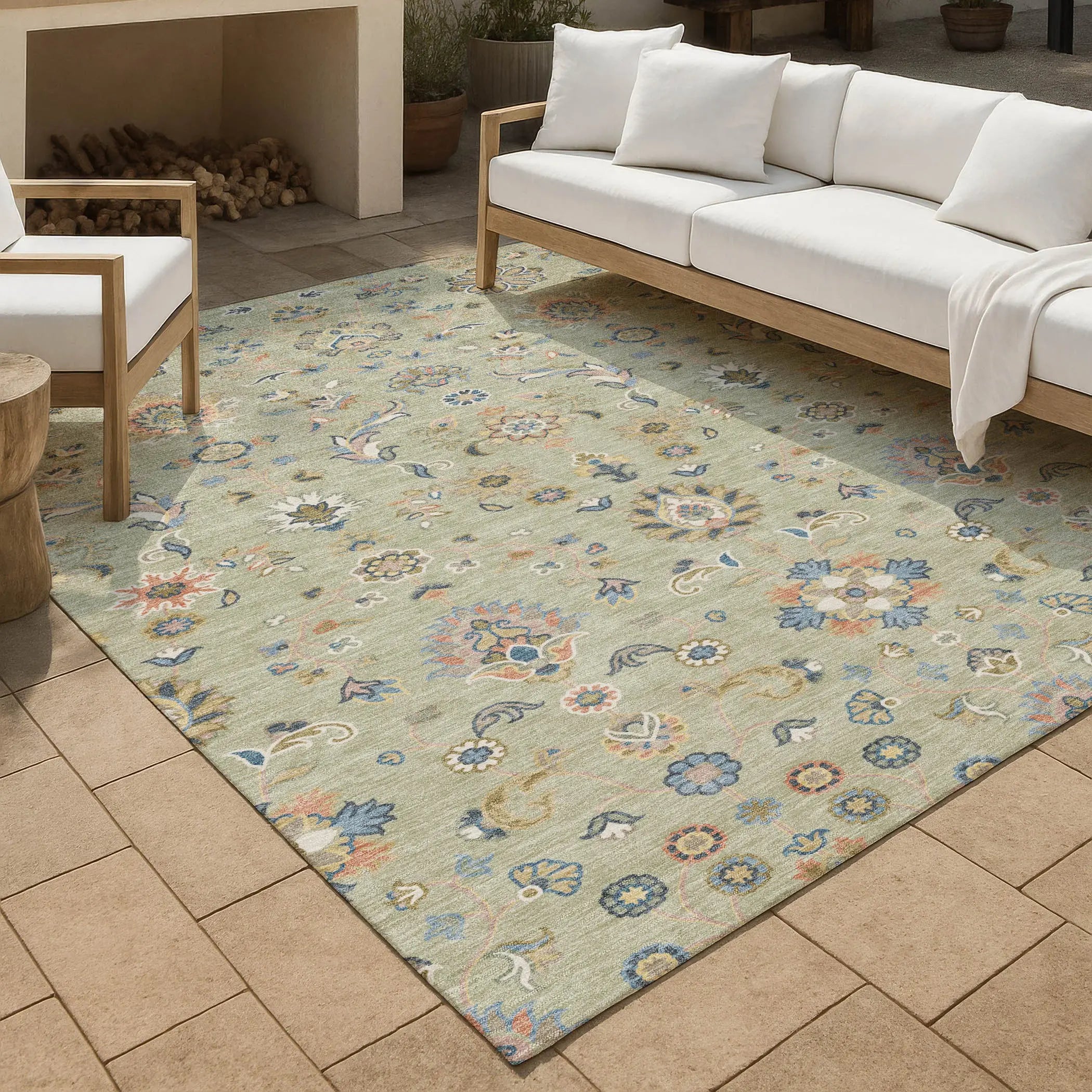 8' X 10' Green And Beige Abstract Washable Indoor Outdoor Area Rug Homeroots Outdoor