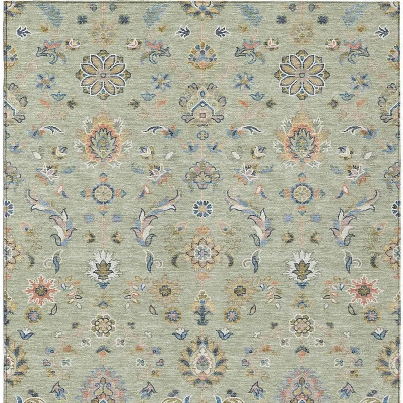 8' X 10' Green And Beige Abstract Washable Indoor Outdoor Area Rug Homeroots Outdoor