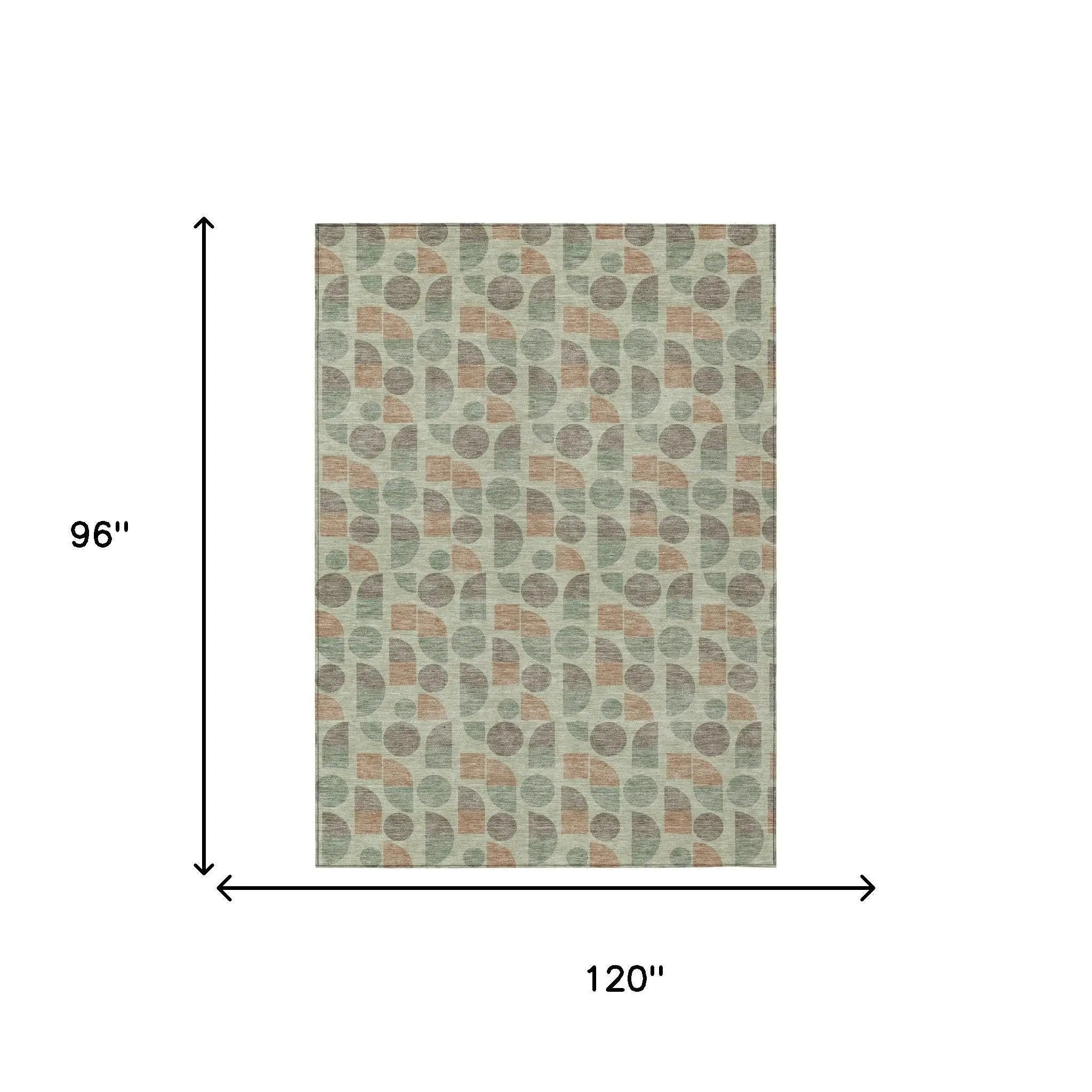 8' X 10' Green And Beige Geometric Washable Indoor Outdoor Area Rug Homeroots Outdoor