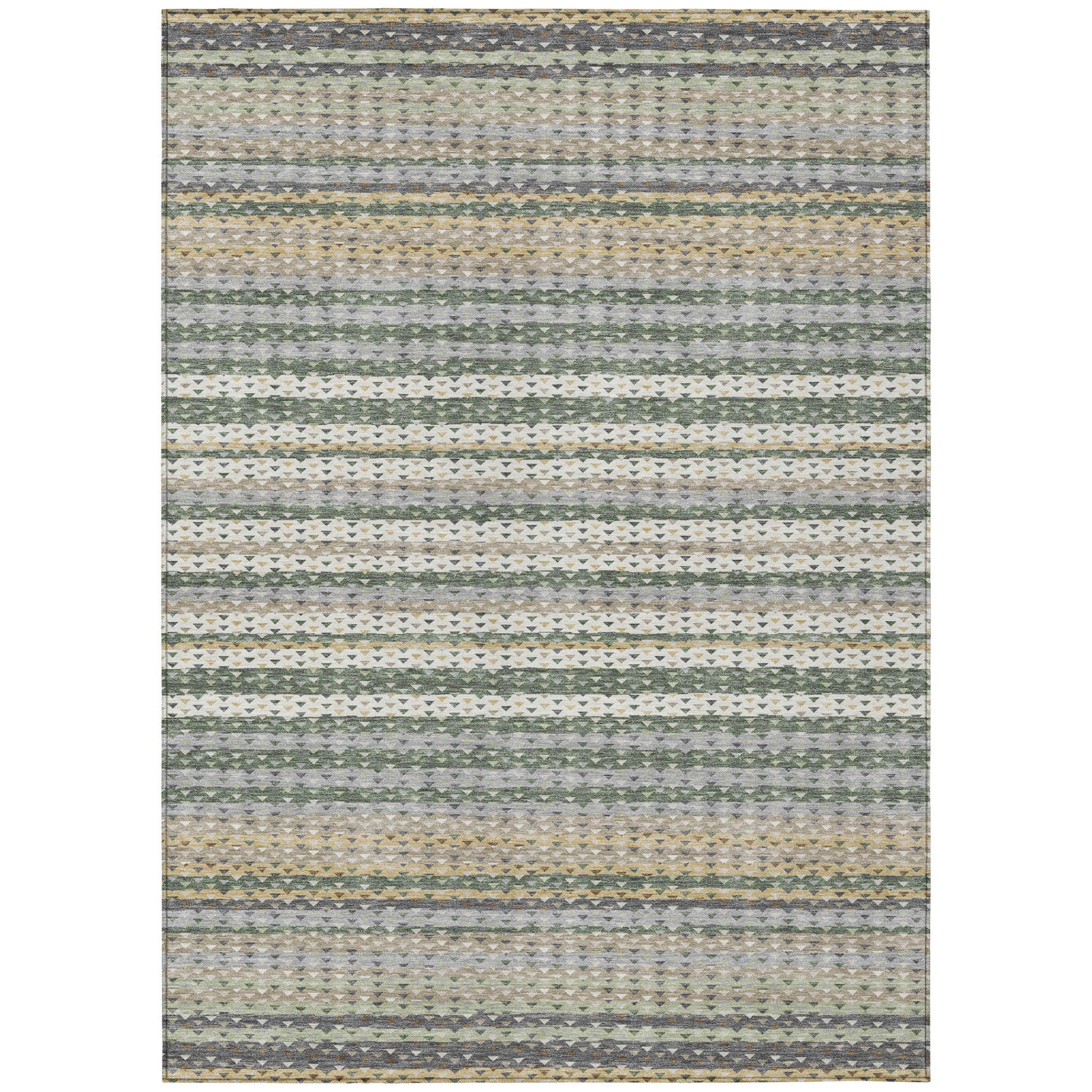 8' X 10' Green And Beige Striped Washable Indoor Outdoor Area Rug Homeroots Outdoor