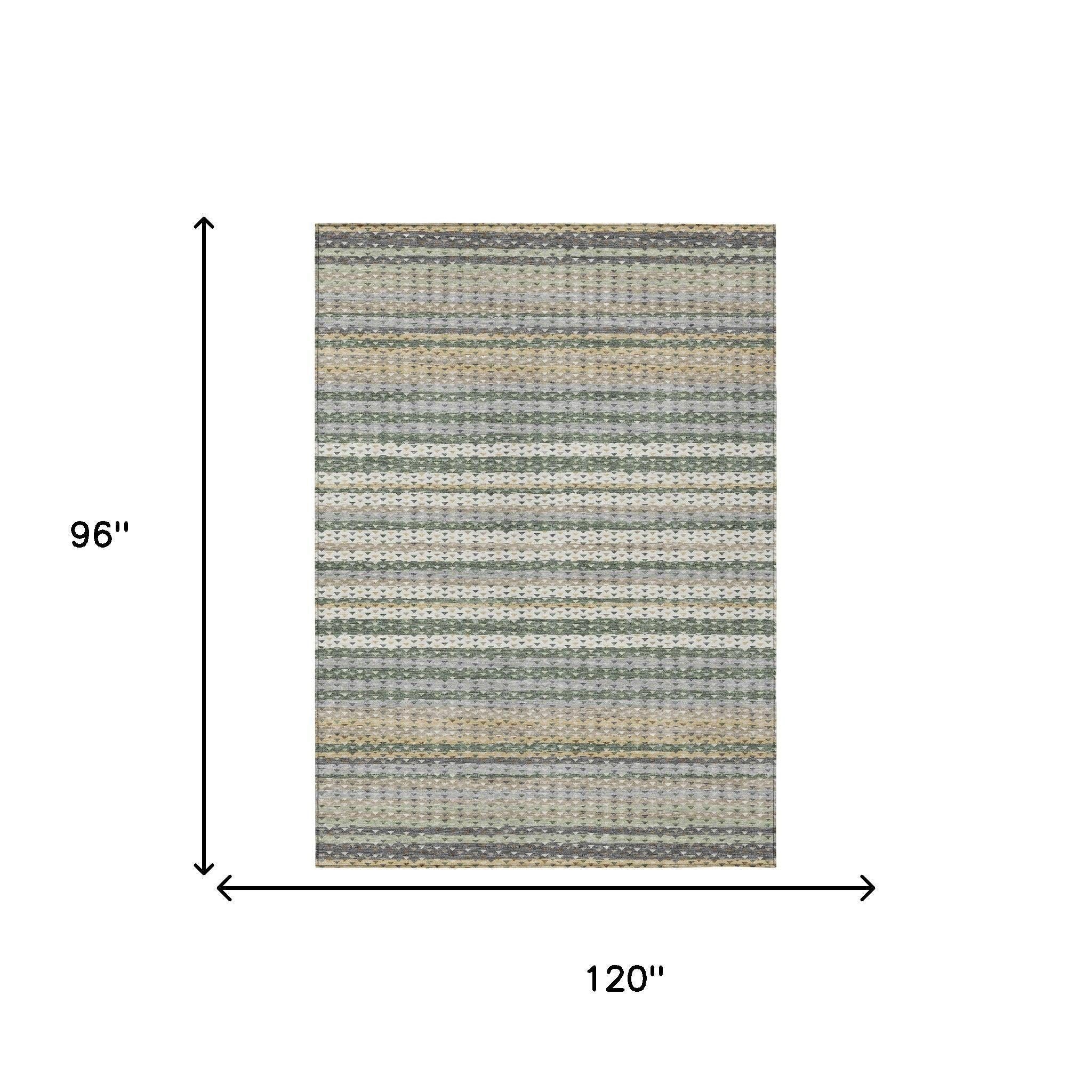 8' X 10' Green And Beige Striped Washable Indoor Outdoor Area Rug Homeroots Outdoor