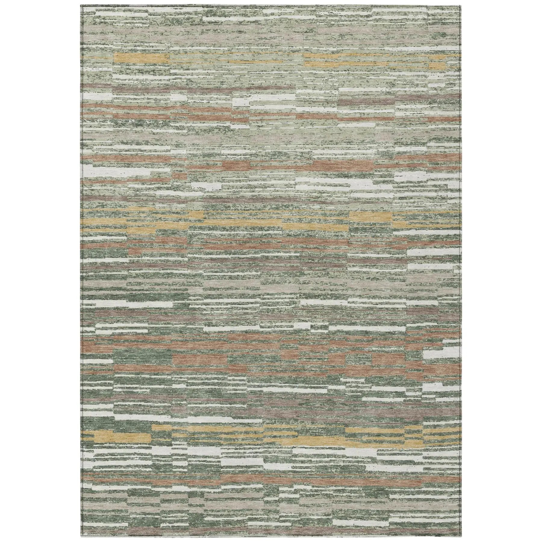 8' X 10' Green And Beige Striped Washable Indoor Outdoor Area Rug Homeroots Outdoor