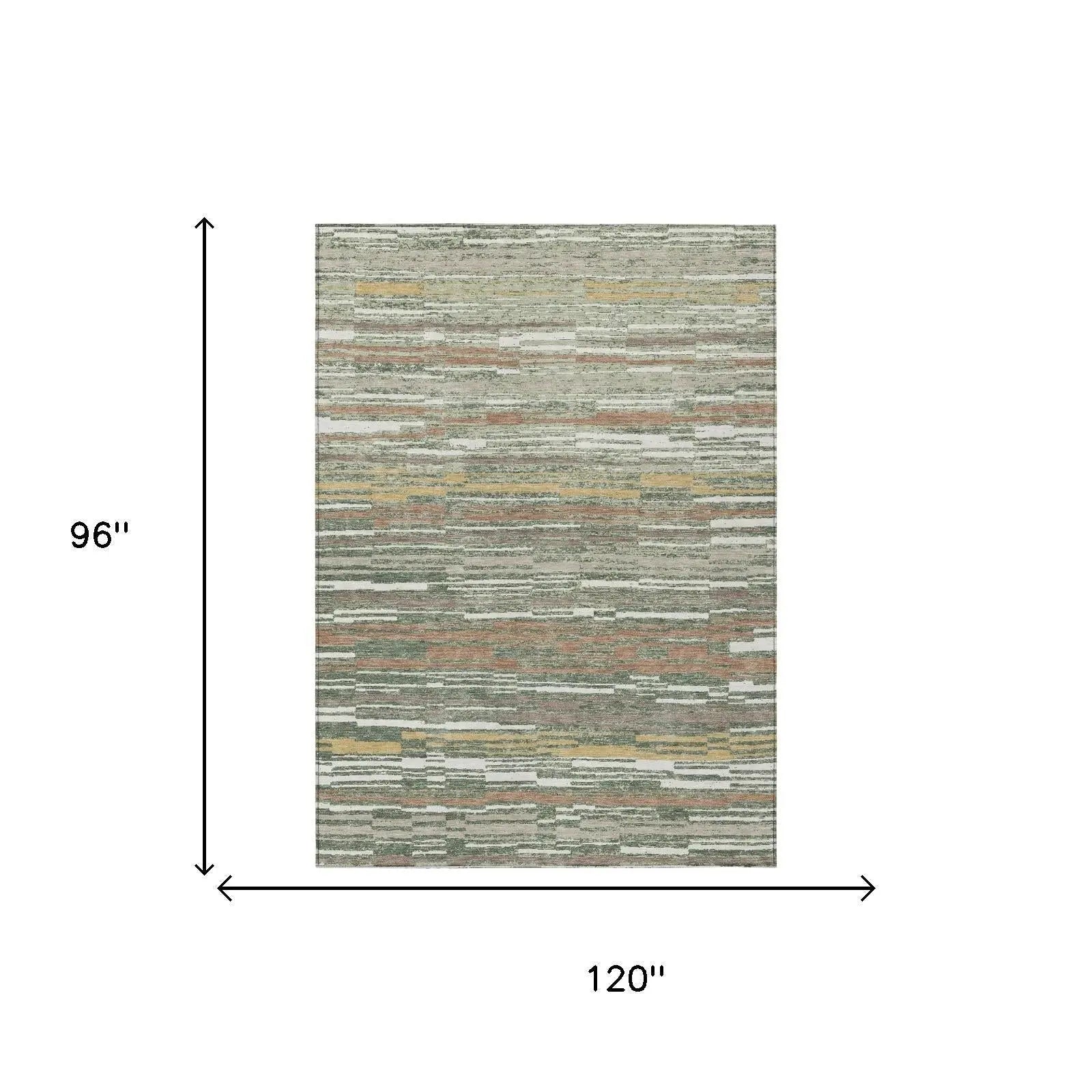 8' X 10' Green And Beige Striped Washable Indoor Outdoor Area Rug Homeroots Outdoor