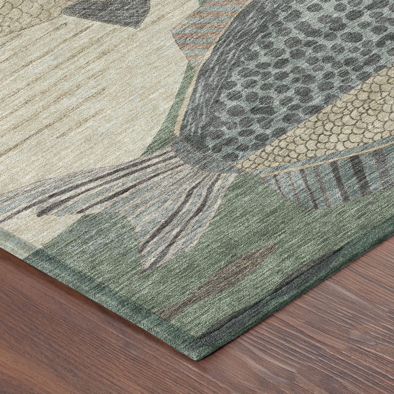 8' X 10' Green And Beige Tropical Fish Washable Indoor Outdoor Area Rug Homeroots Outdoor