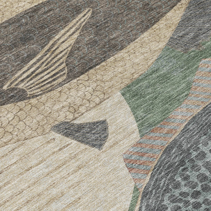 8' X 10' Green And Beige Tropical Fish Washable Indoor Outdoor Area Rug Homeroots Outdoor