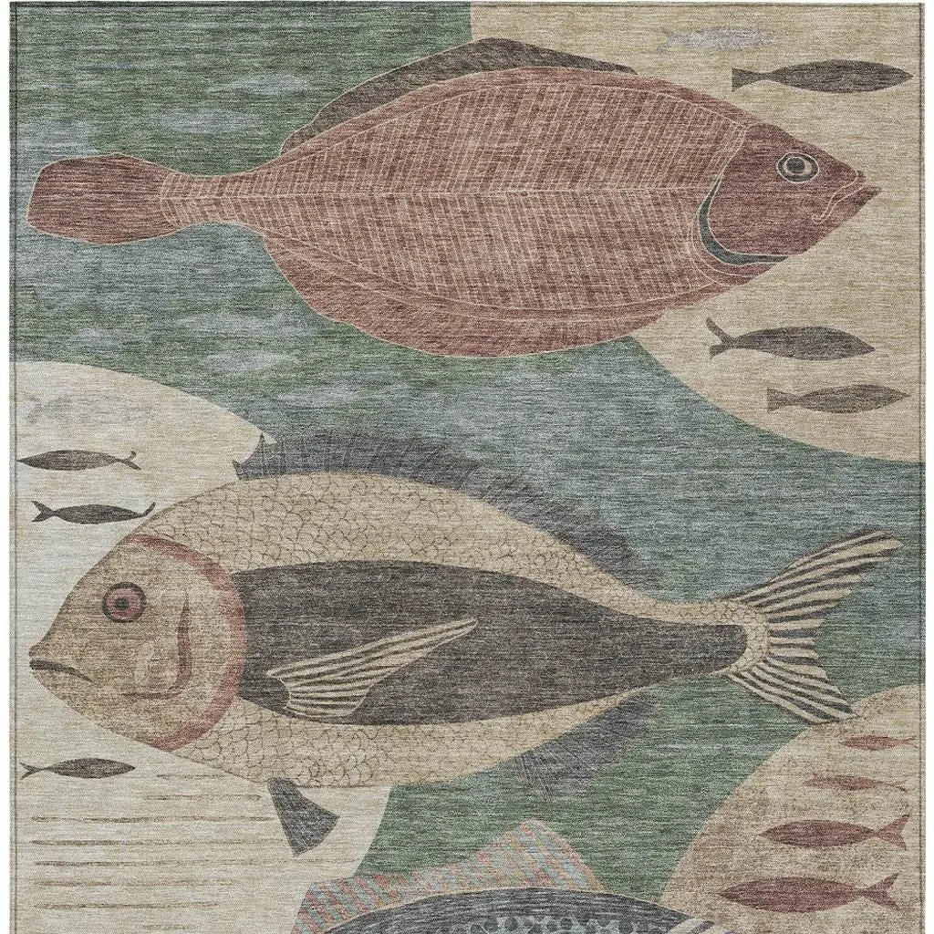8' X 10' Green And Beige Tropical Fish Washable Indoor Outdoor Area Rug Homeroots Outdoor