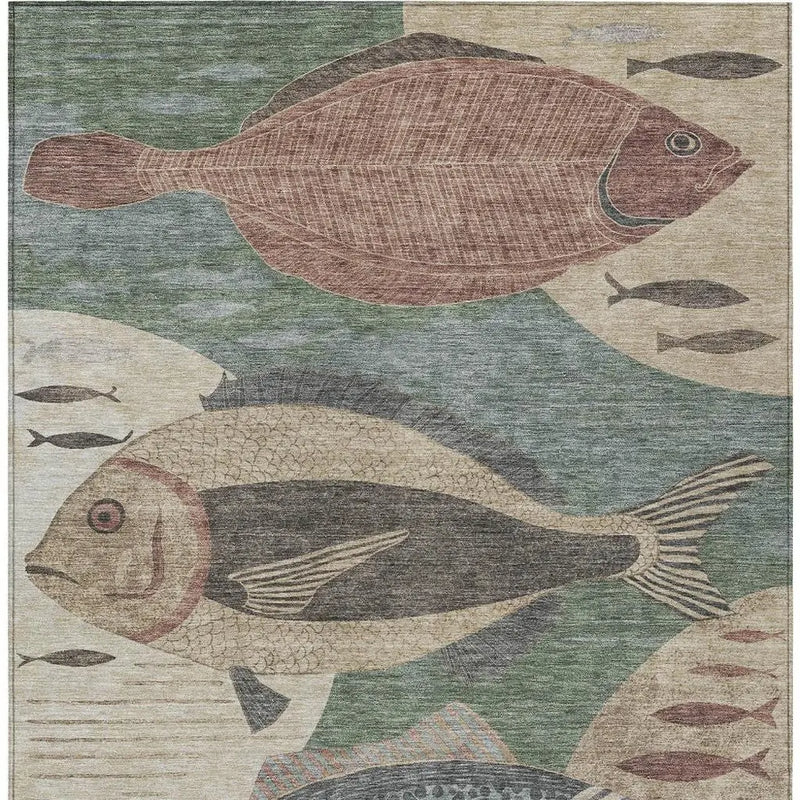 8' X 10' Green And Beige Tropical Fish Washable Indoor Outdoor Area Rug Homeroots Outdoor