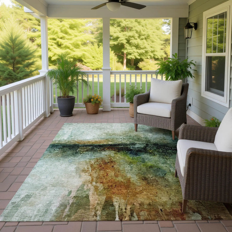 8' X 10' Green And Black Abstract Washable Indoor Outdoor Area Rug Homeroots Outdoor