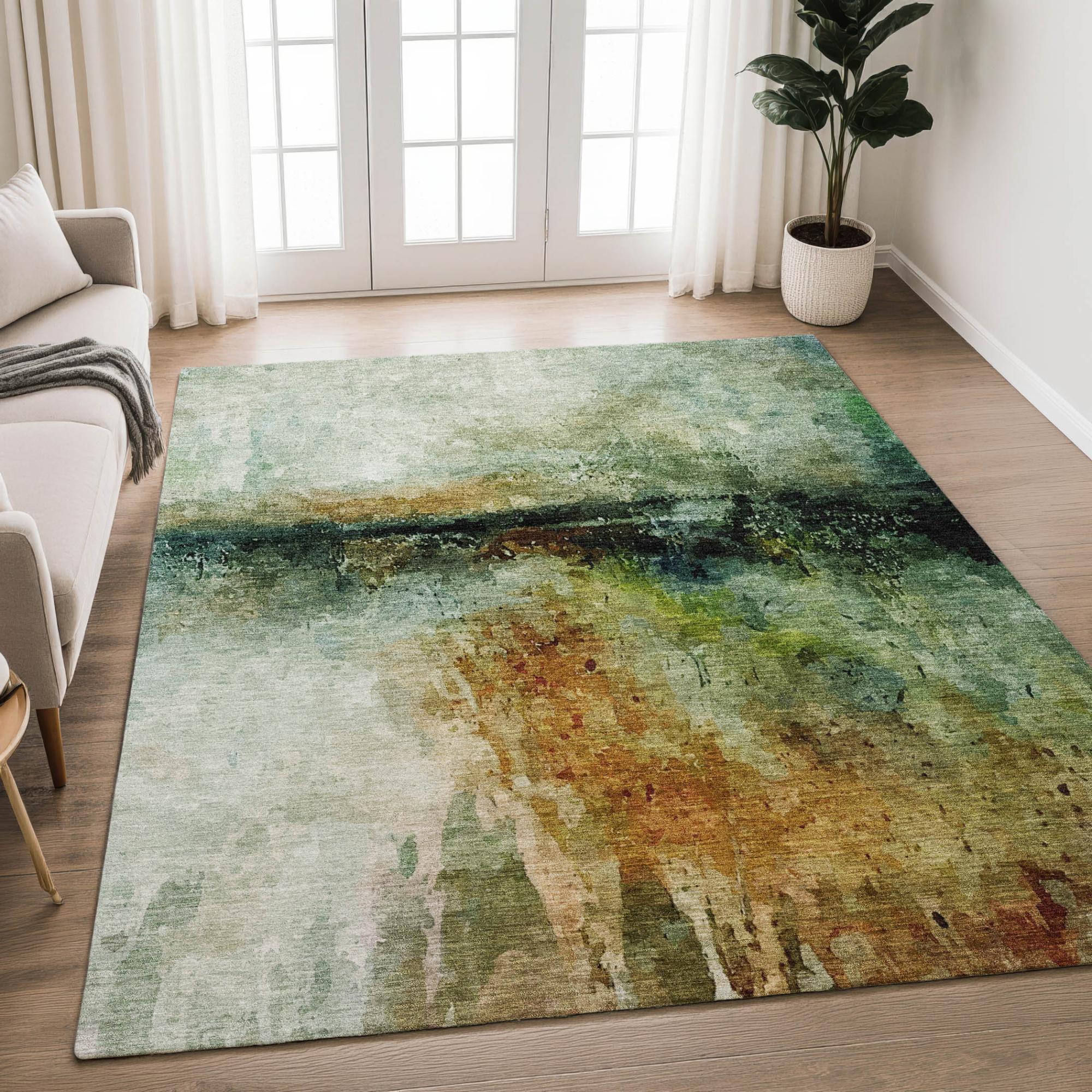 8' X 10' Green And Black Abstract Washable Indoor Outdoor Area Rug Homeroots Outdoor