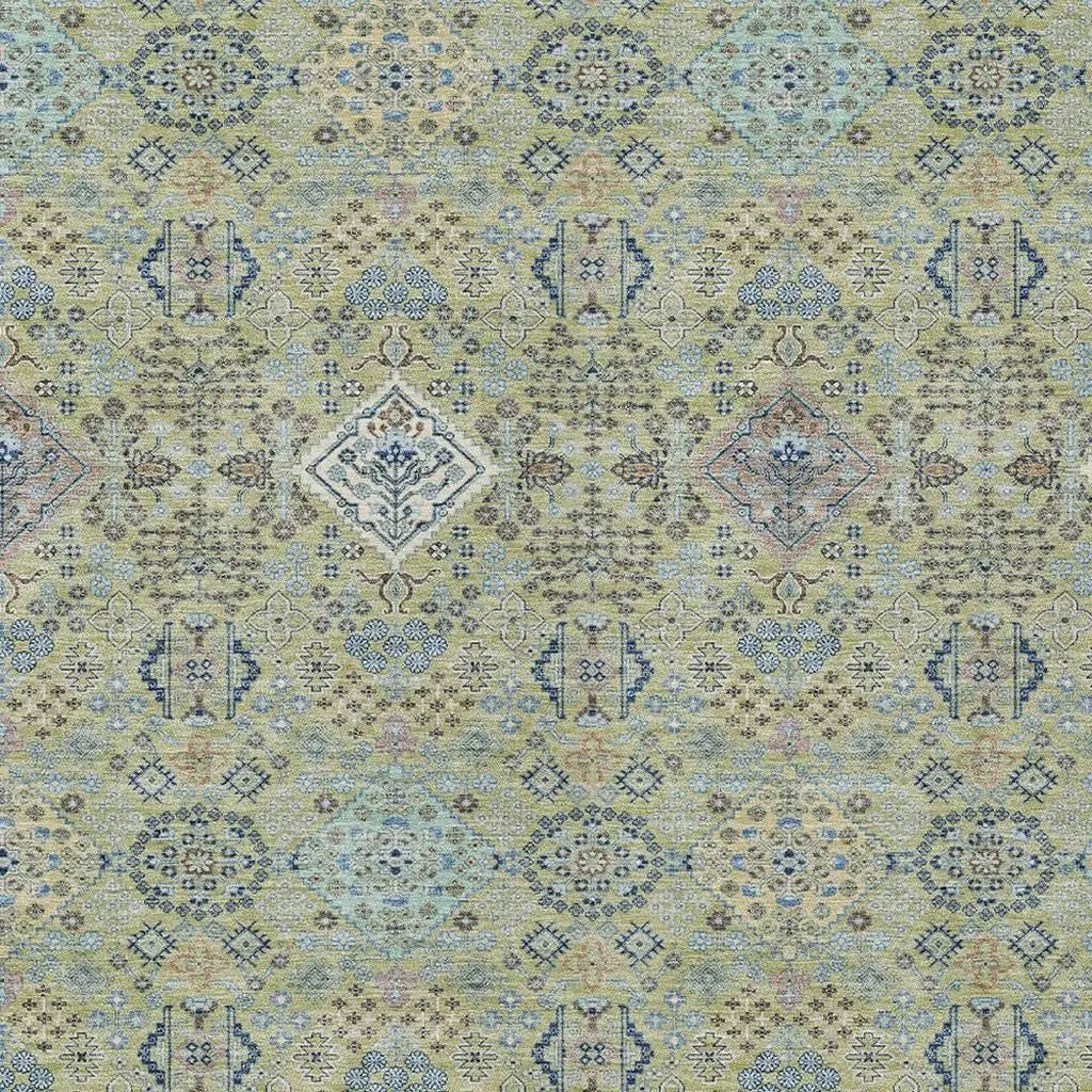 8' X 10' Green And Blue Oriental Washable Indoor Outdoor Area Rug Homeroots Outdoor