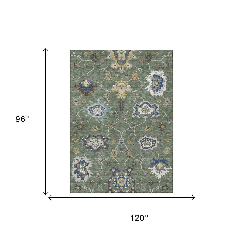 8' X 10' Green And Blue Oriental Washable Indoor Outdoor Area Rug Homeroots Outdoor