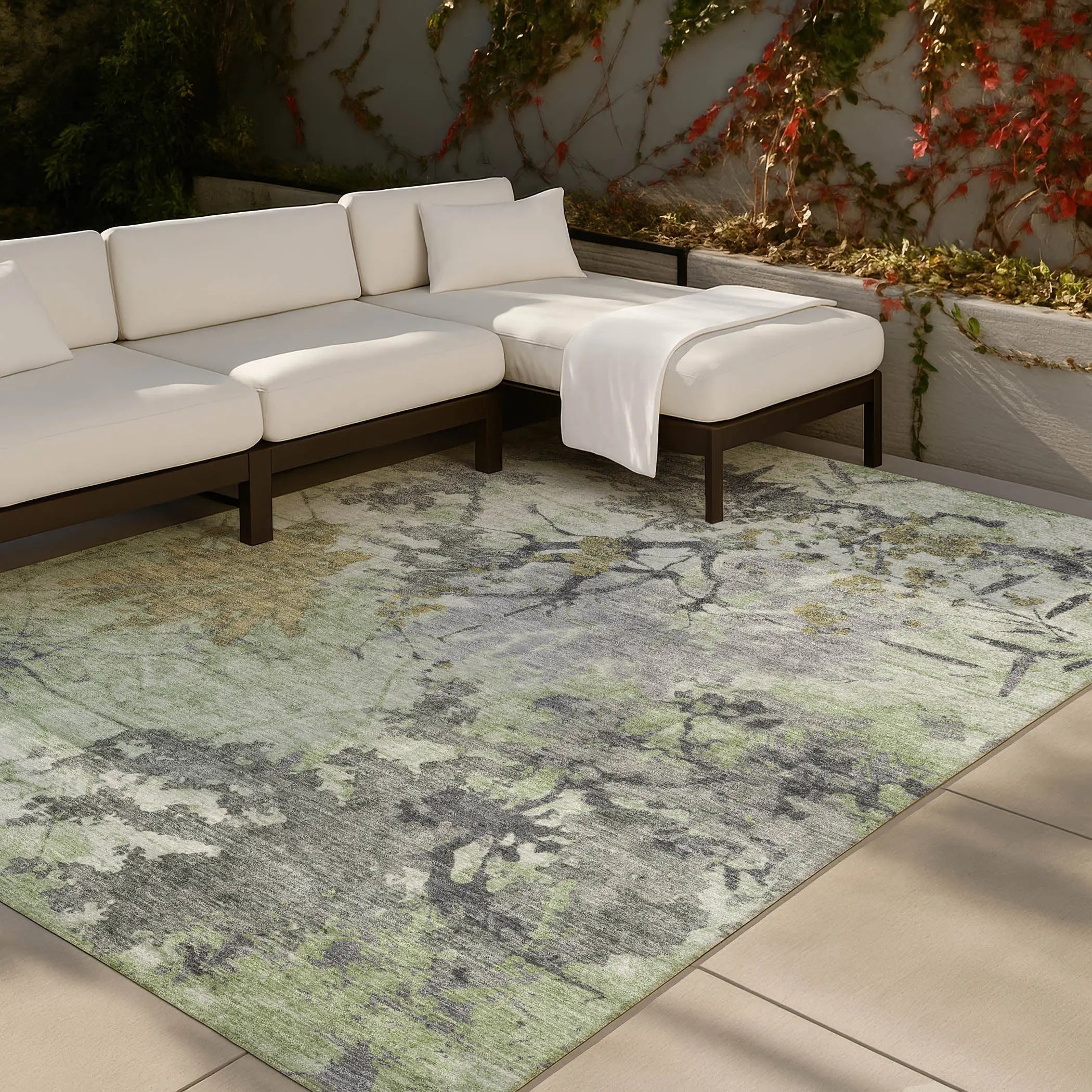 8' X 10' Green And Brown Abstract Washable Indoor Outdoor Area Rug Homeroots Outdoor