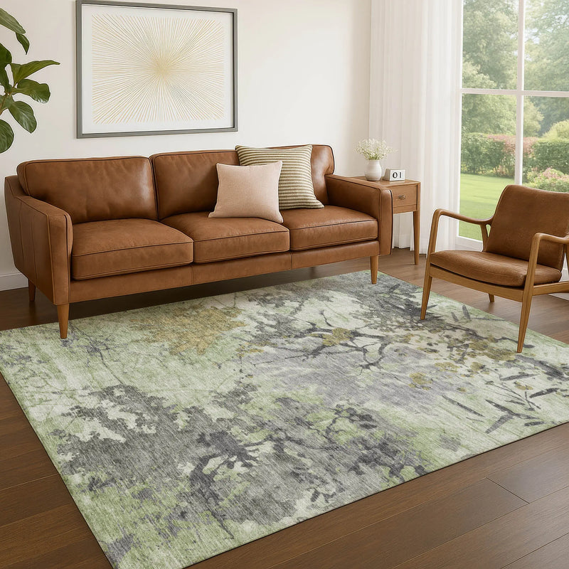 8' X 10' Green And Brown Abstract Washable Indoor Outdoor Area Rug Homeroots Outdoor