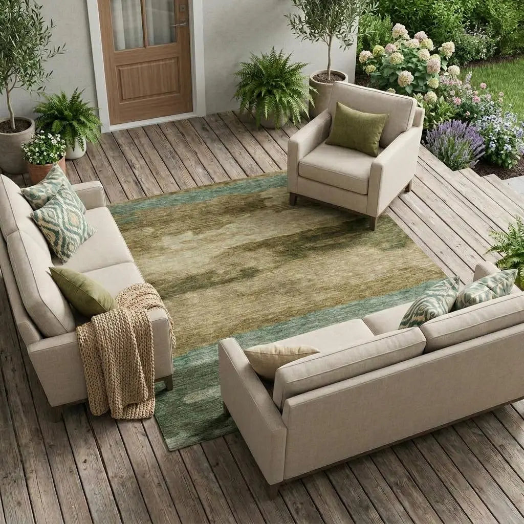 8' X 10' Green And Brown Abstract Washable Indoor Outdoor Area Rug Homeroots Outdoor