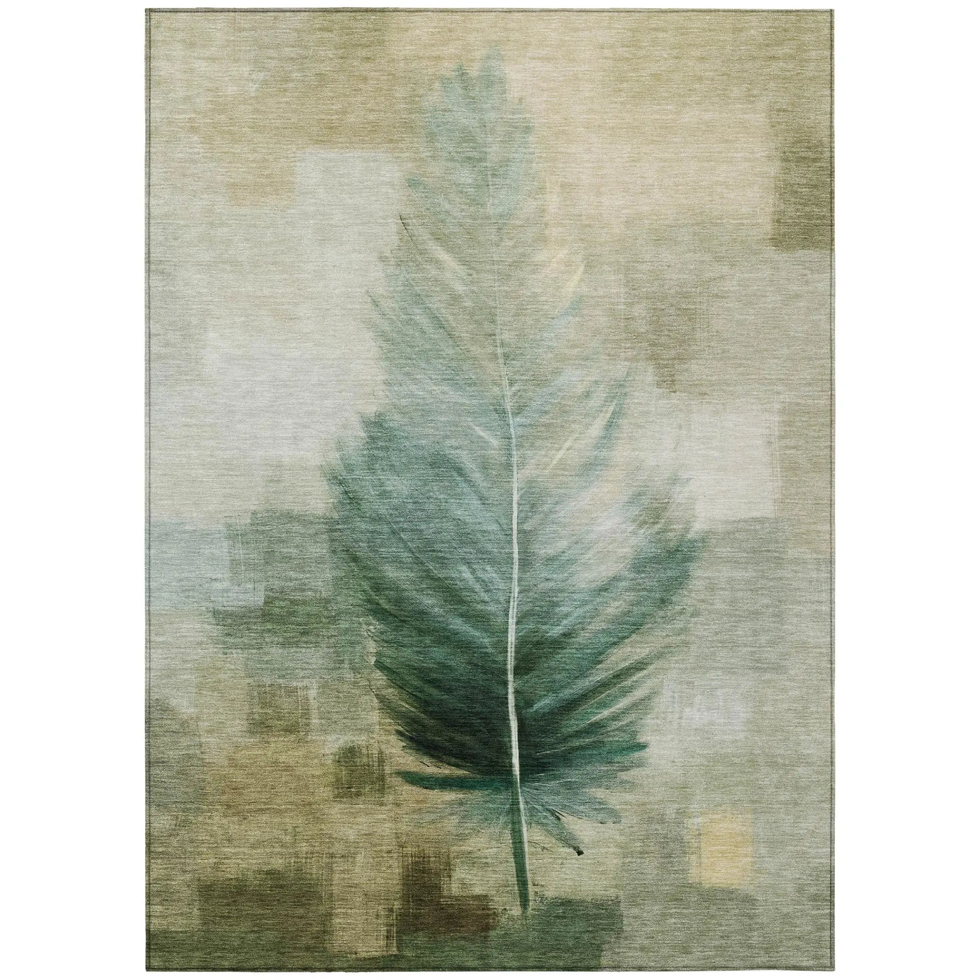 8' X 10' Green And Brown Botanical Leaves Washable Indoor Outdoor Area Rug Homeroots Outdoor