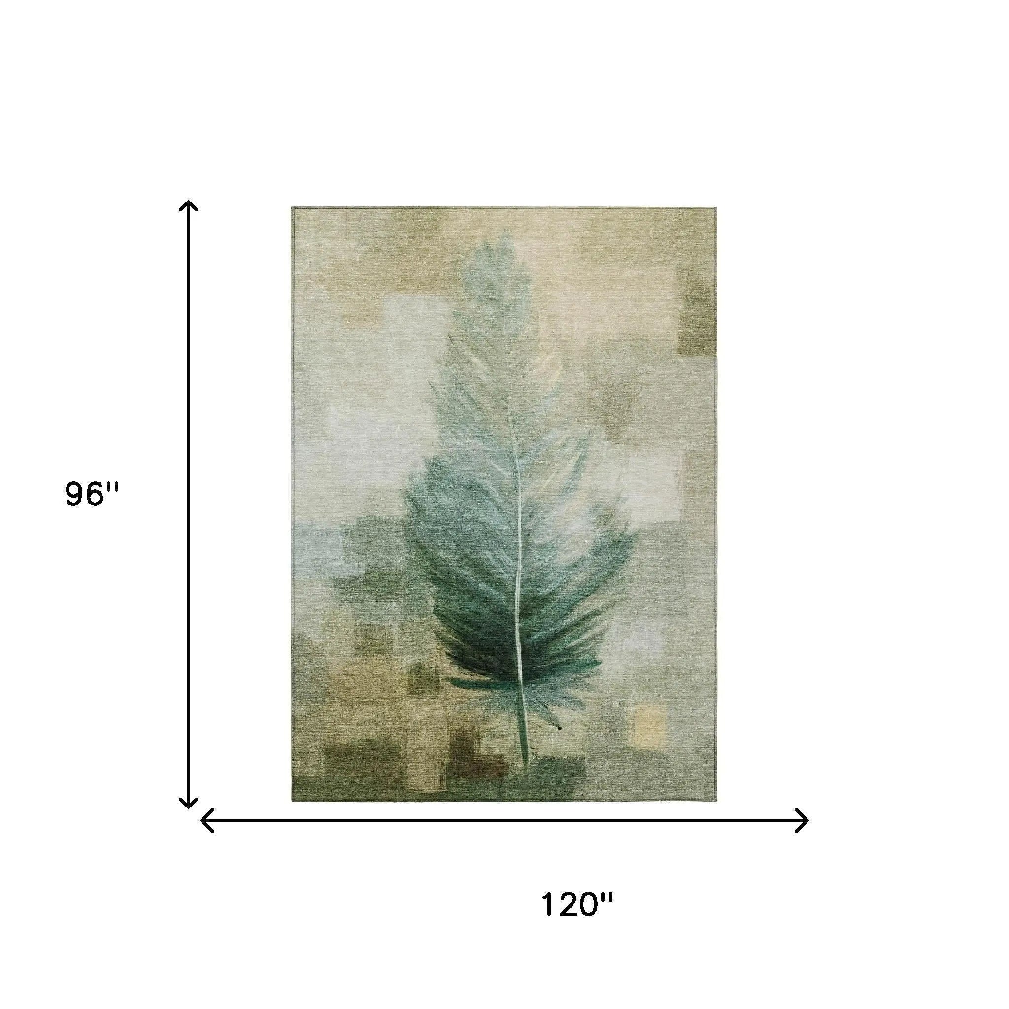 8' X 10' Green And Brown Botanical Leaves Washable Indoor Outdoor Area Rug Homeroots Outdoor